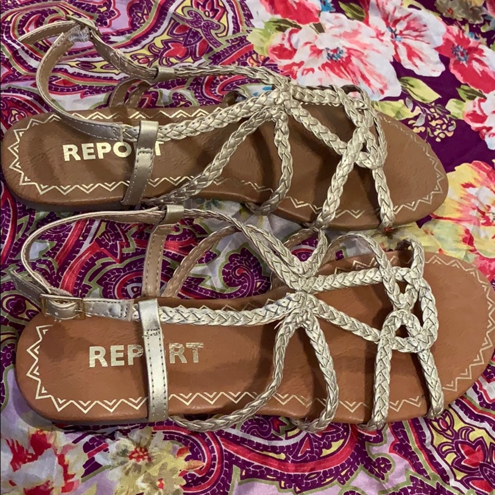 Report Gold/Tan Strappy Sandals